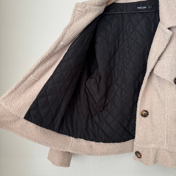 Nasty Gal Womens Tan Sherpa Teddy Jacket Coat Lined Oversized Size Medium Top - Picture 6 of 12